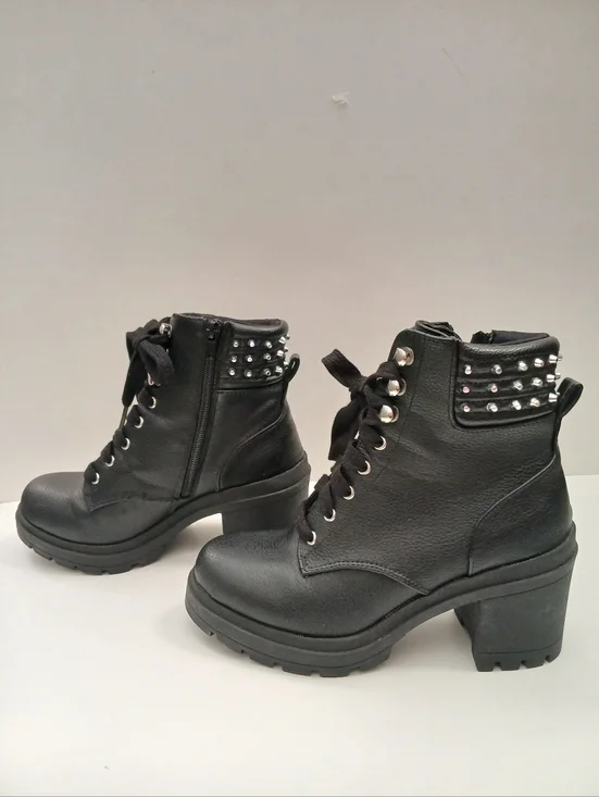 No Boundaries Studded Black Block Heel Moto Boots Ghot, Punk Women's Size 6.5 - Picture 1 of 11